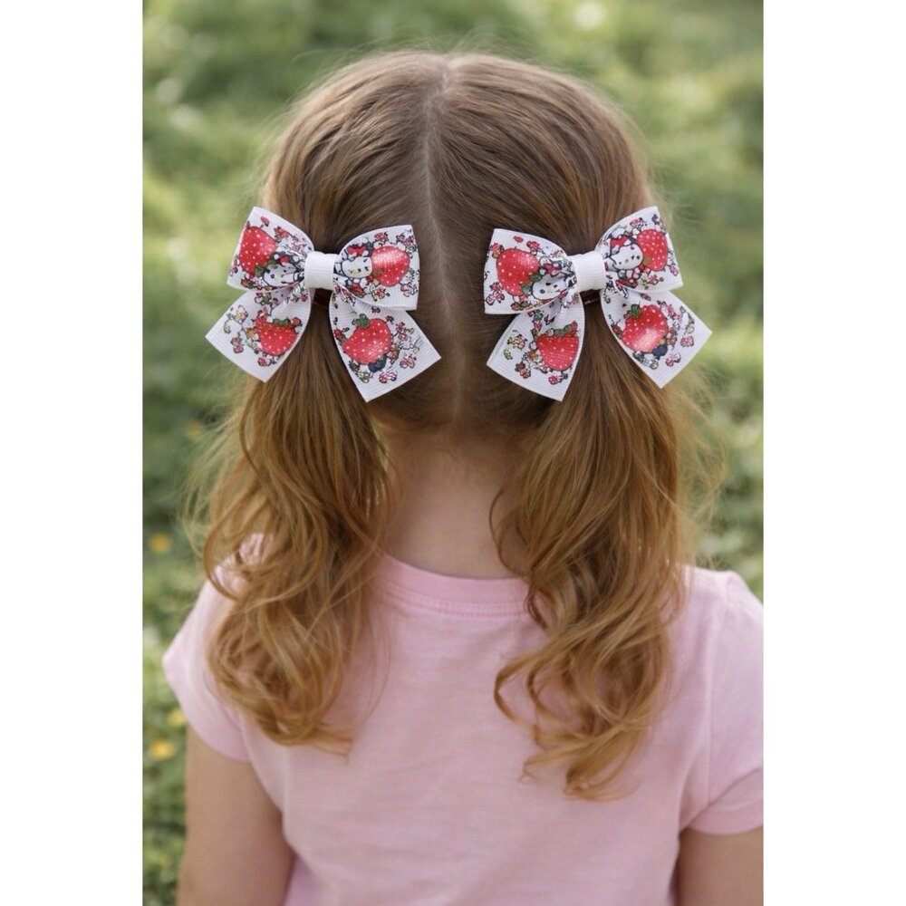 Hello Kitty Fashion Colorful Pink Hair Bow Strawberry Hair Clip for Girls 4 PC
